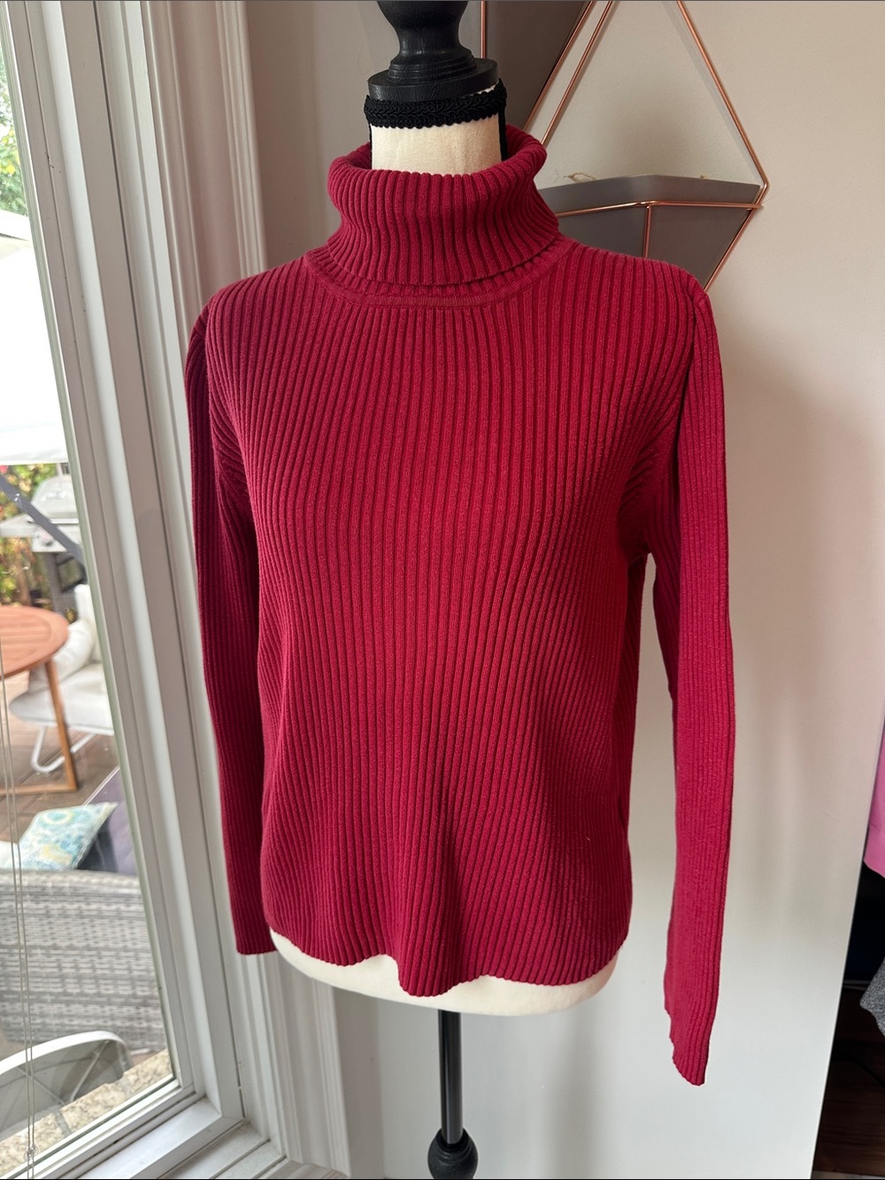 B.U.M. EQUIPMENT Y2K Vintage Ribbed Turtleneck Cotton Sweater Berry Red Large